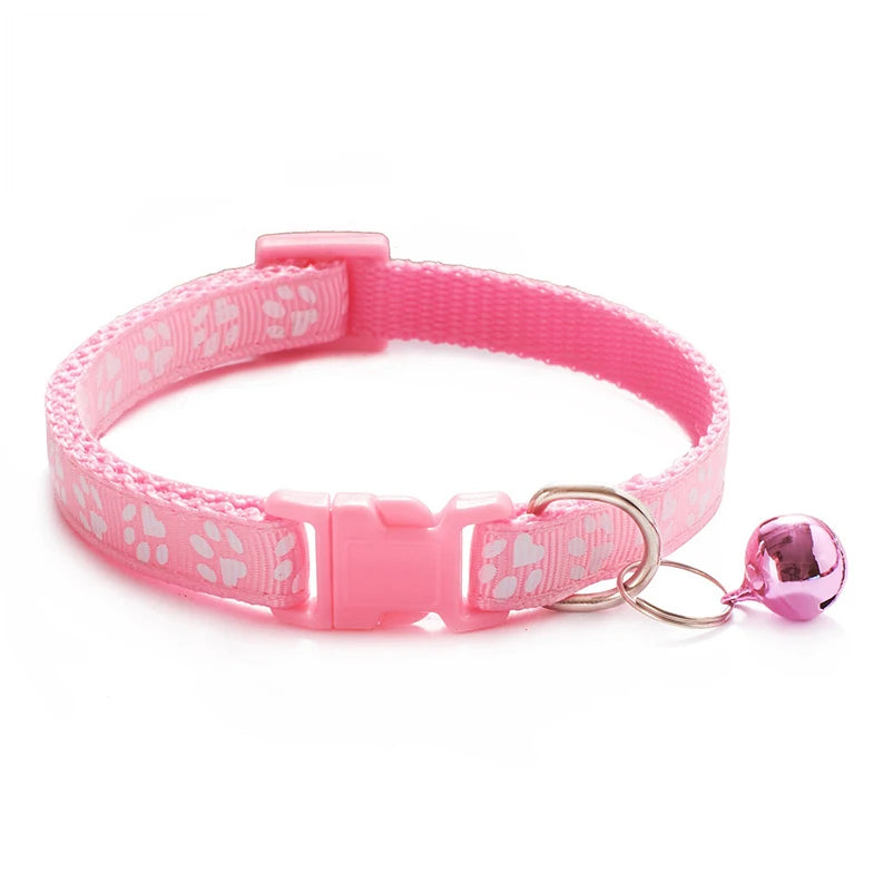 Cat bell collar paw print cat collar - multiple colors