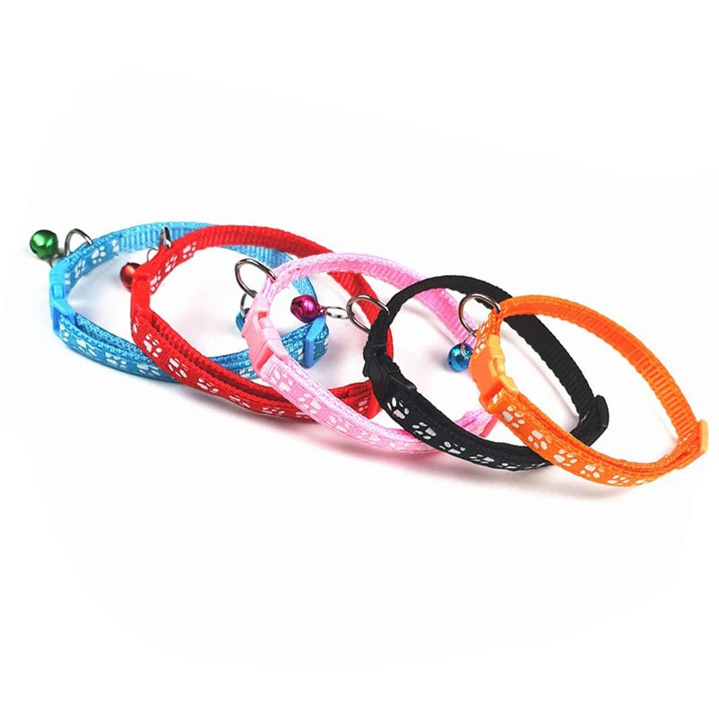 Cat bell collar paw print cat collar - multiple colors