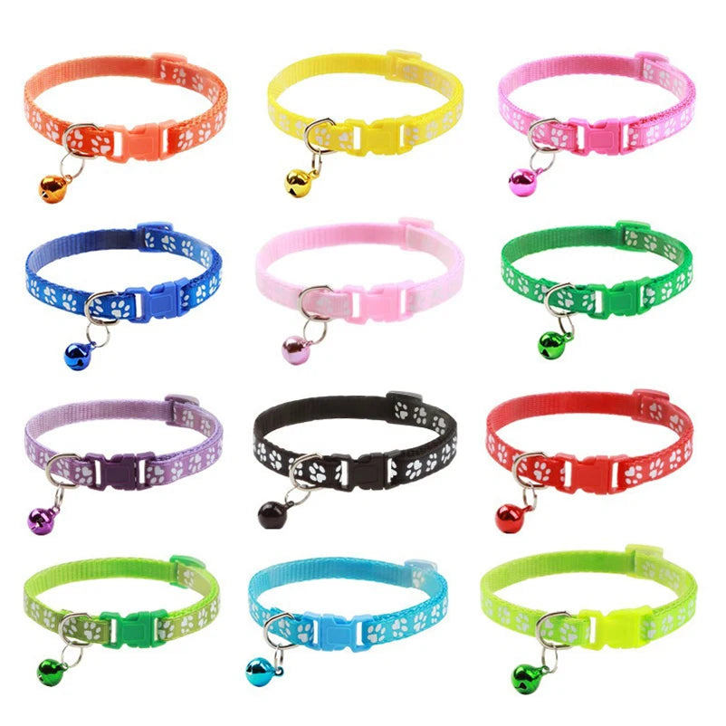 Cat bell collar paw print cat collar - multiple colors