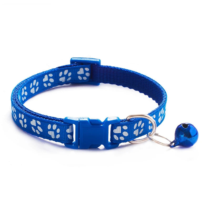 Cat bell collar paw print cat collar - multiple colors