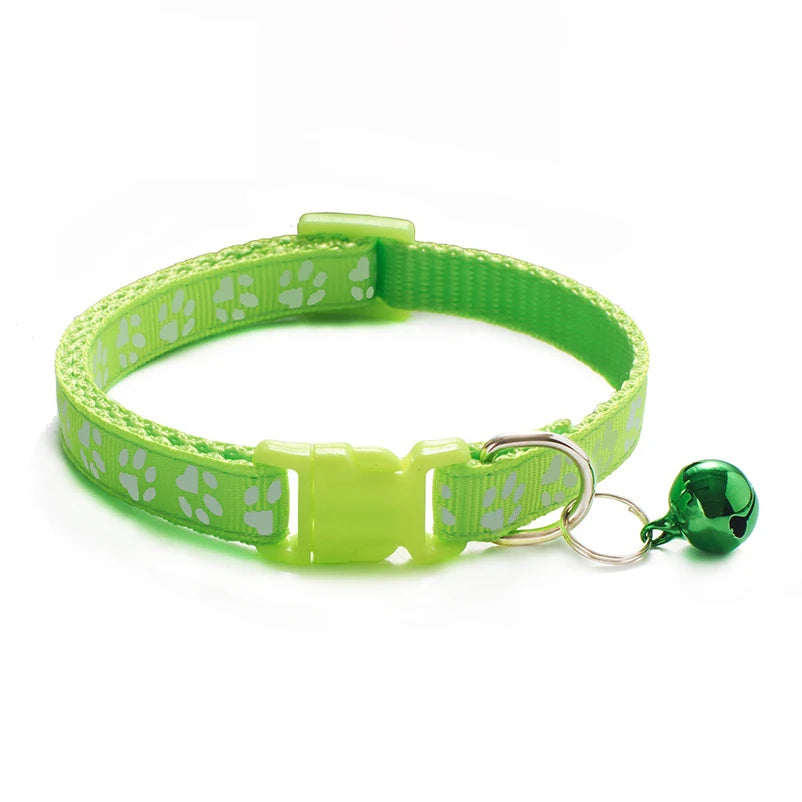 Cat bell collar paw print cat collar - multiple colors