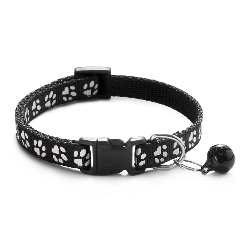 Cat bell collar paw print cat collar - multiple colors