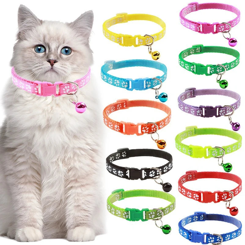 Cat bell collar paw print cat collar - multiple colors
