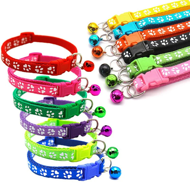 Cat bell collar paw print cat collar - multiple colors
