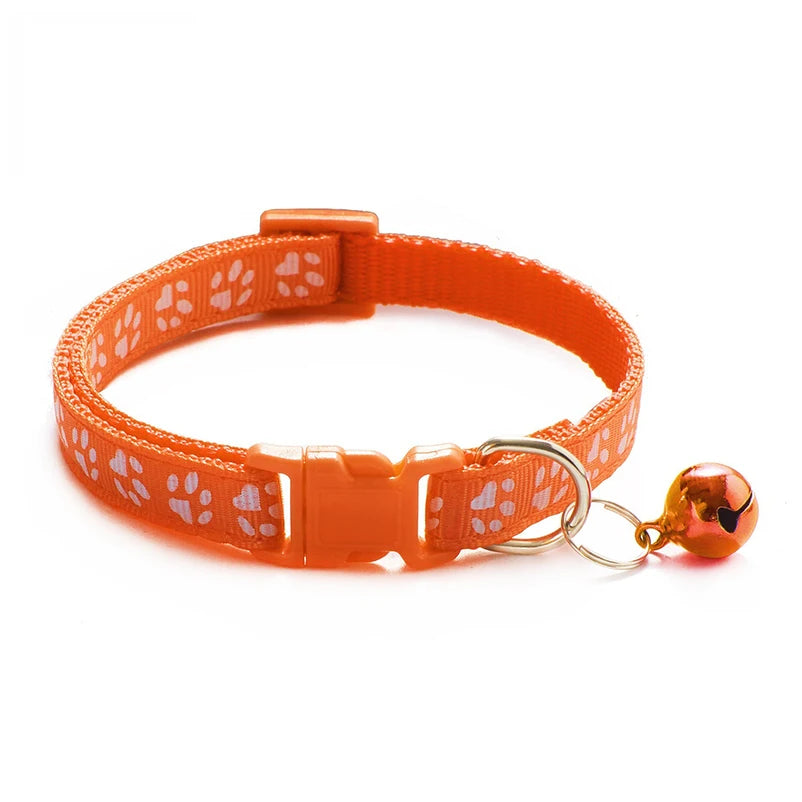 Cat bell collar paw print cat collar - multiple colors