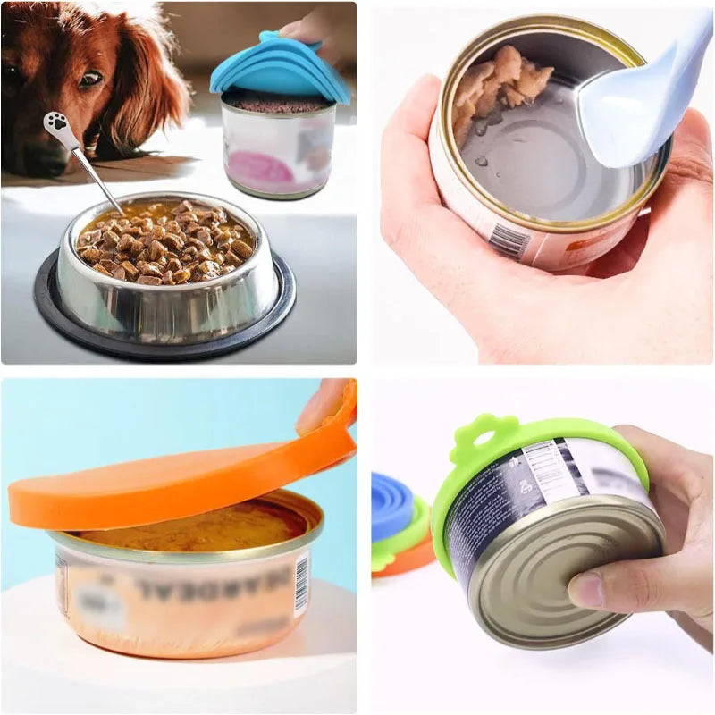 2pcs/set Reusable Pet Food Can Cover Lids with Portable Spoon