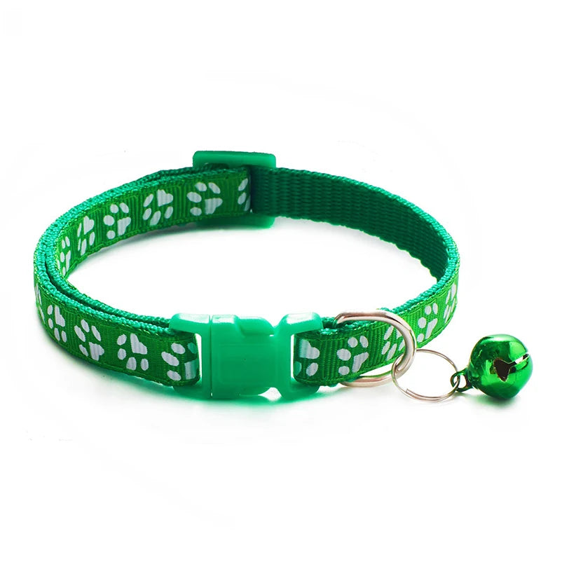 Cat bell collar paw print cat collar - multiple colors