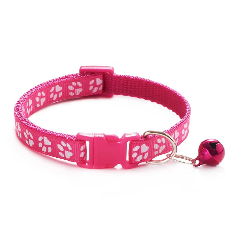 Cat bell collar paw print cat collar - multiple colors