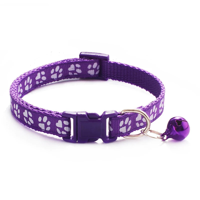 Cat bell collar paw print cat collar - multiple colors
