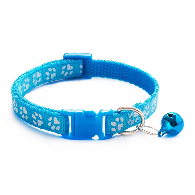 Cat bell collar paw print cat collar - multiple colors