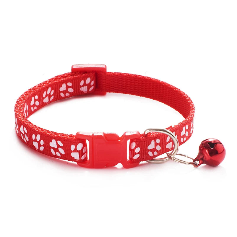 Cat bell collar paw print cat collar - multiple colors