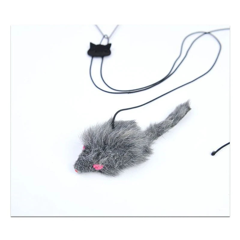 Hanging door mouse teasing cat stick with elastic door clip