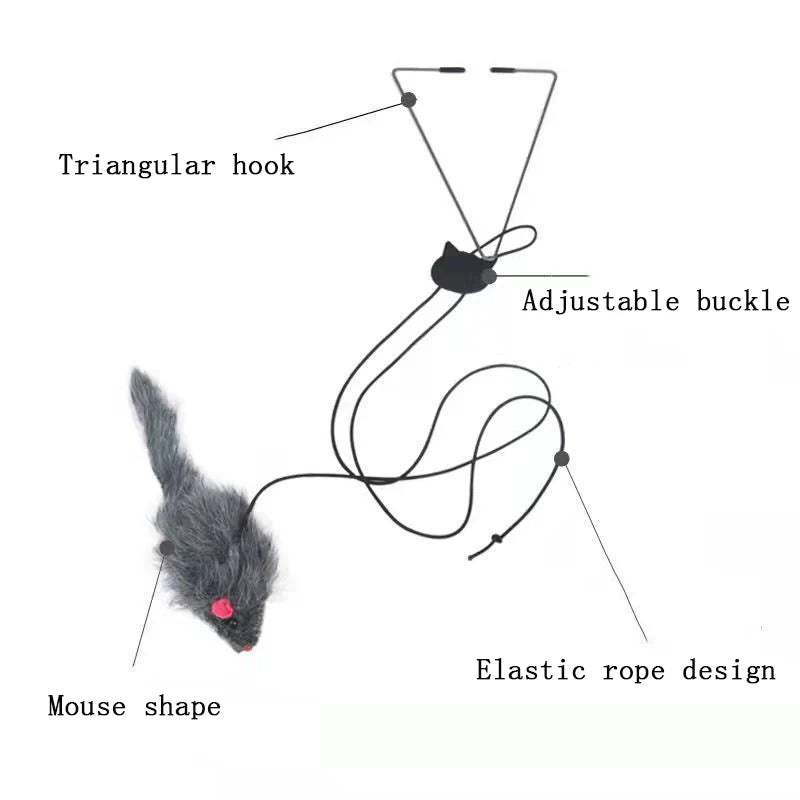 Hanging door mouse teasing cat stick with elastic door clip