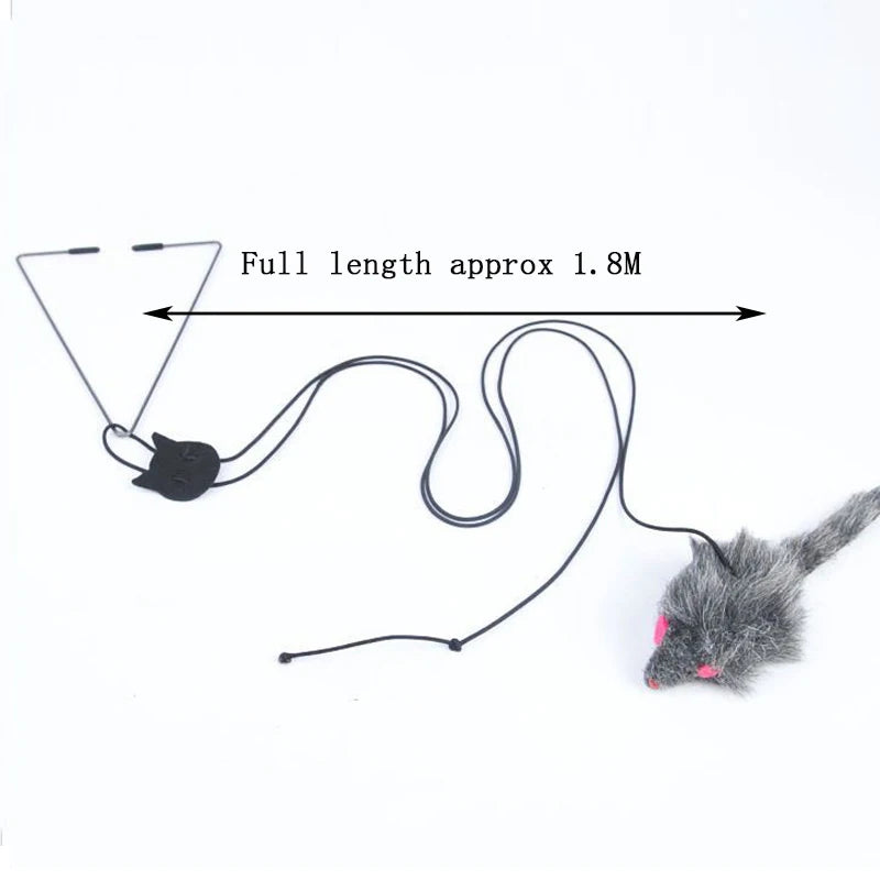 Hanging door mouse teasing cat stick with elastic door clip
