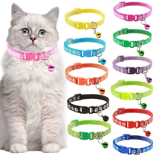 Cat bell collar paw print cat collar - multiple colors