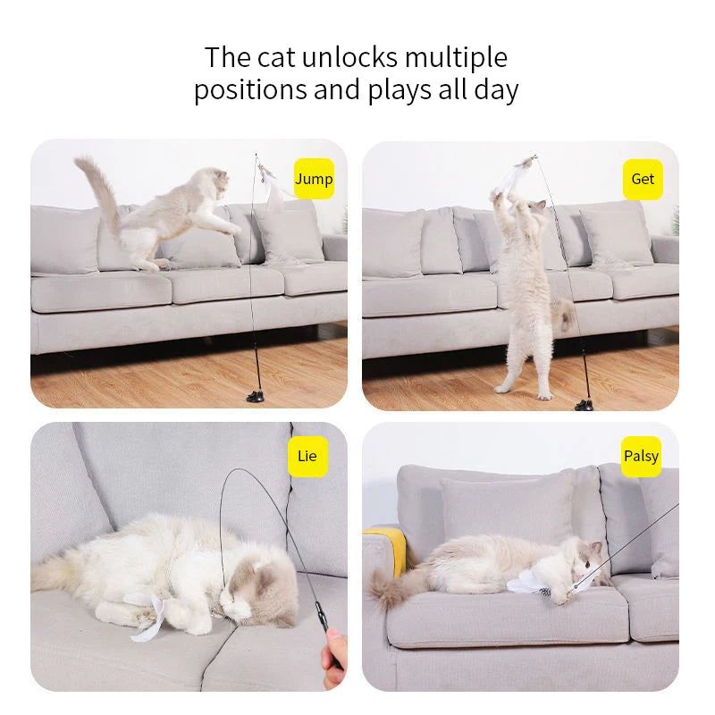 Interactive Cat Toy - Handsfree Playing Teaser Wand - with suction mount